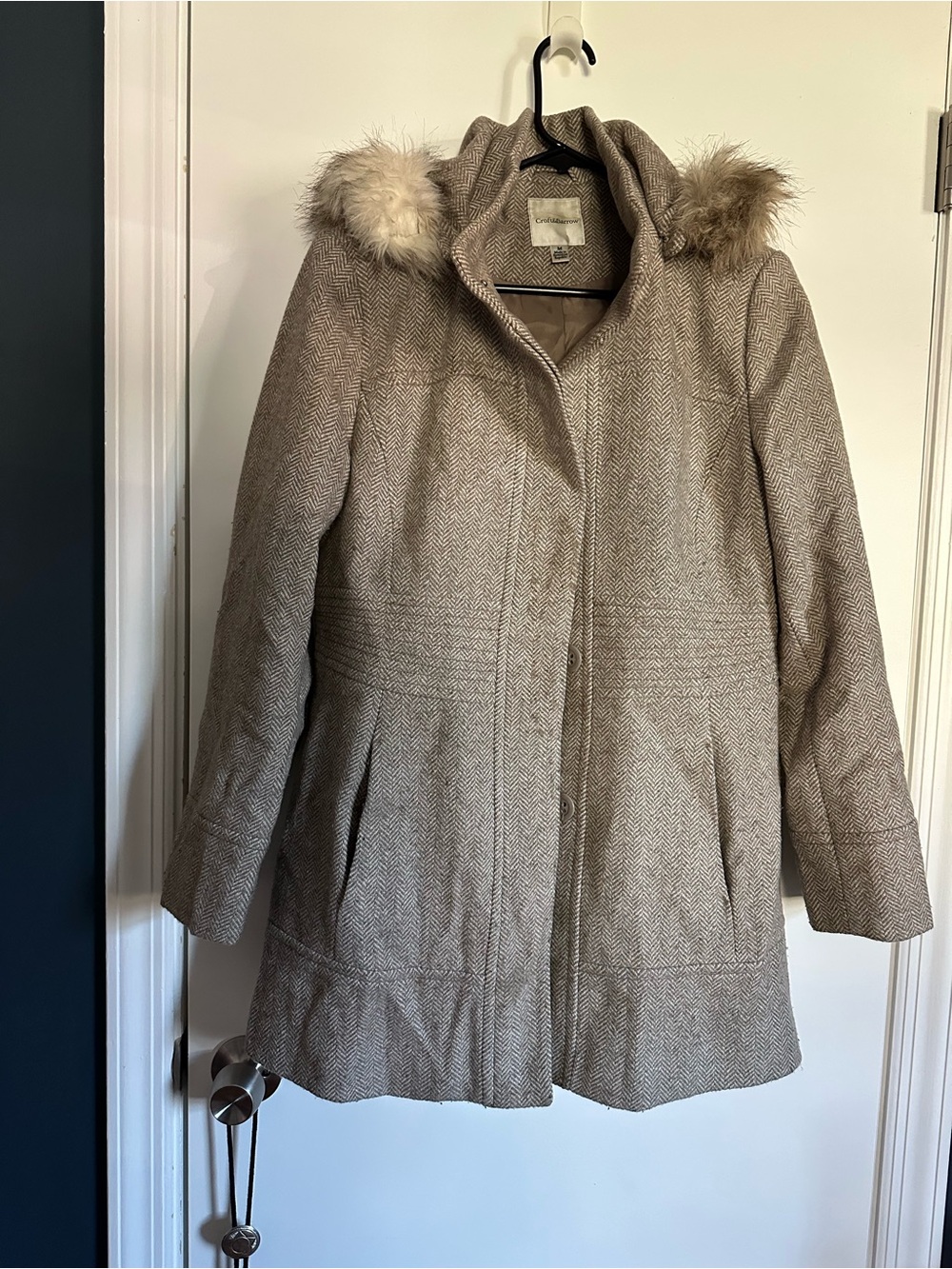 Croft & Barrow Wool-Blend Hooded Winter Coat with Faux Fur Trim Woman’s Medium